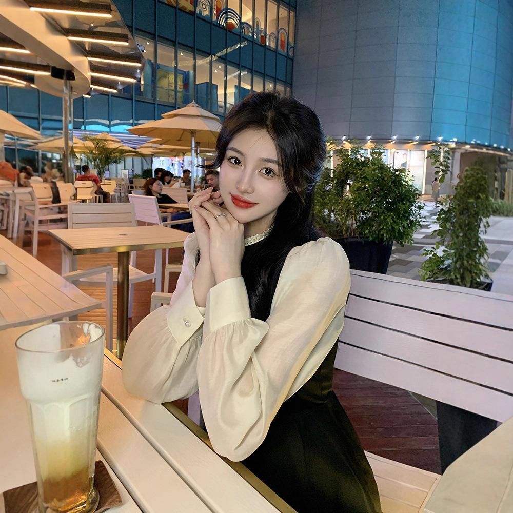 Autumn New Celebrity Temperament Design Sense Hepburn Style Long Skirt French Bubble Long Sleeve Dress Women's Clothing