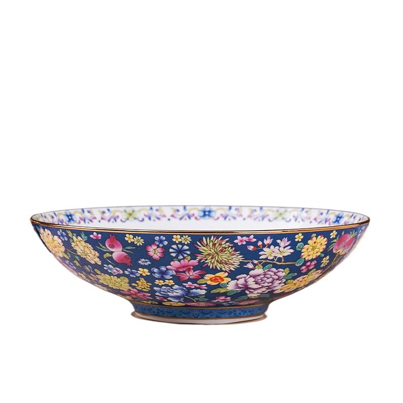 1 szt. Pałacowe stylowe emaliowane naczynia ceramiczne miski 8 cali, złote obramowanie retro miski miski na makaron do kuchni restauracyjnej