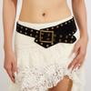Punk Style Wide Belt with Gothic Eyelets Heavy Duty Faux Leather Unisex Fashion Accessory
