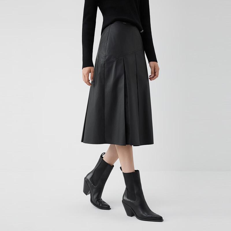 ELLE Asymmetrical Pleated Midi Skirt