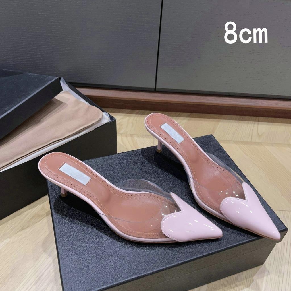 Fashion 2025 Fairy Style Summer Sexy And Versatile Transparent Half-Slipper Women'S Pointed-Toe Thin-Heeled High-Heeled Sandals Slipper