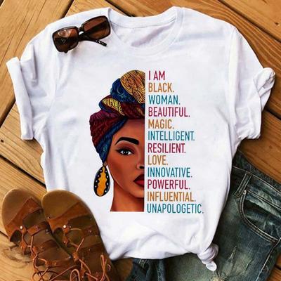 Maycaur Women Beautiful African White Funny Print T Shirt Girl Black Queen Harajuku Kawaii 90s Short Sleeves Clothes