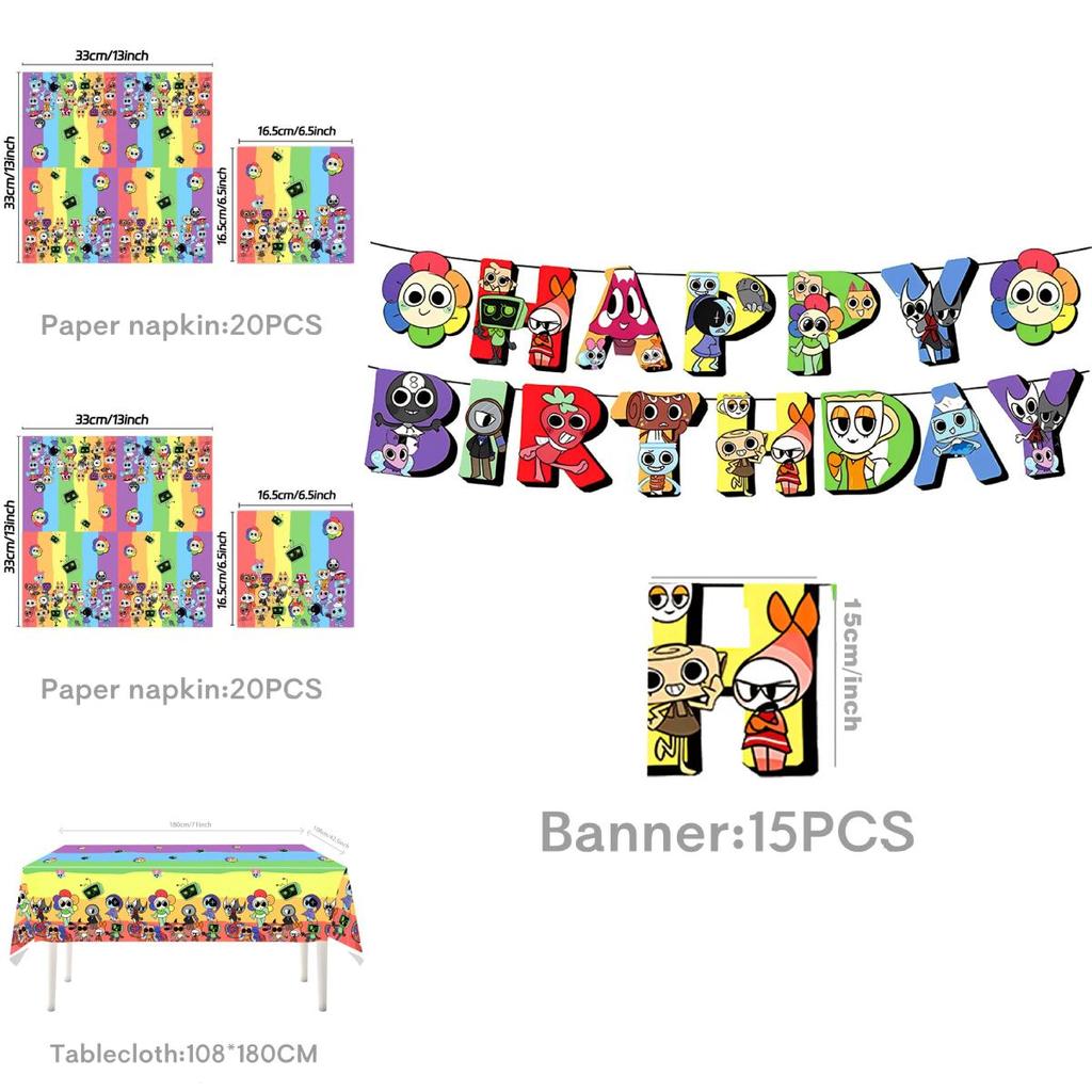 Dandys World Kids Birthday Party Kit With Table Cover Plates Cups And Flags For Festive Decor