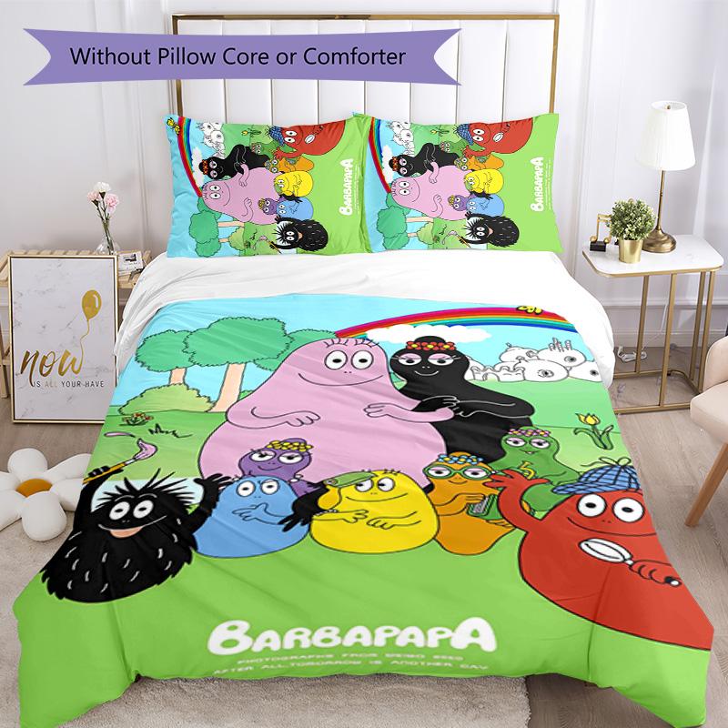 Barbapapa 3pcs Bedding Set Duvet Cover Closure Includes 1 Duvet Cover & 2 Pillowcases for All Seasons Bedroom Home Dorm Decor