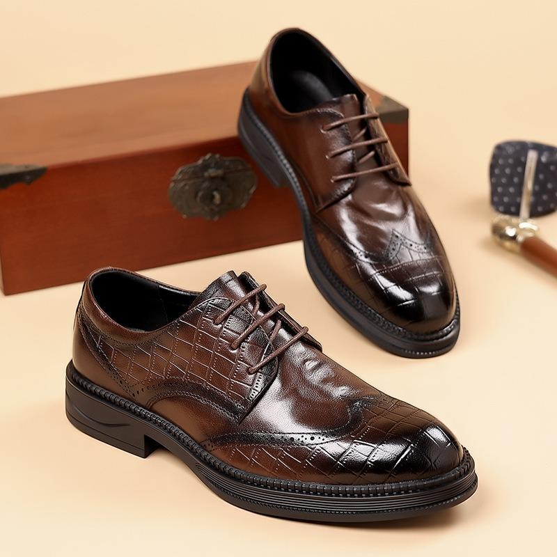 Fashion Platform Leather Brogue Shoes for Men Designer Soft-soled Business Men's Dress Shoes Spring Autumn Fashion Wedding Shoes Male