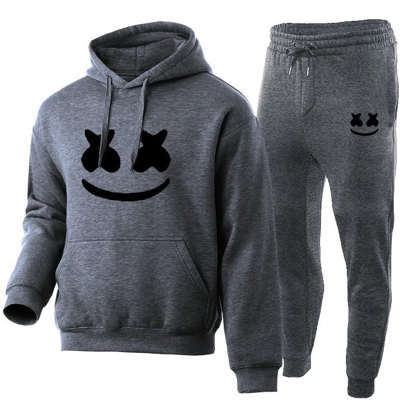 Marshmello Smile Face Hoodie Jogginghosen Set Unisex Oversized Lässig Winter Trainingsanzug
