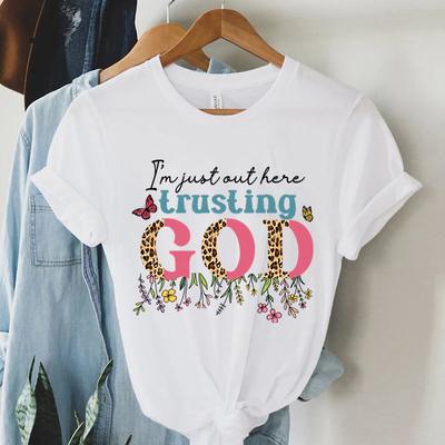 I'm Just Authere Trusting God Print T Shirt Vintage Christian T-Shirts Women Short Sleeve Faith Shirt Summer Religious Tshirt