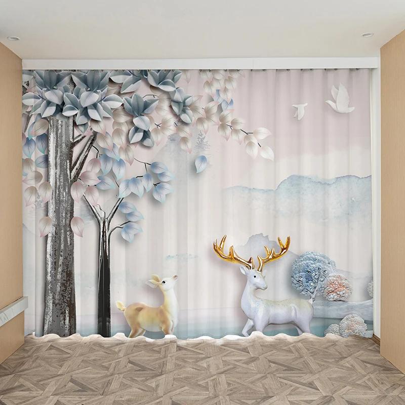 High Shading Curtains Northern Europe Simple Living Room Noble Luxury Bedroom Shading Ins Style Elk Decorative Blackout Drape