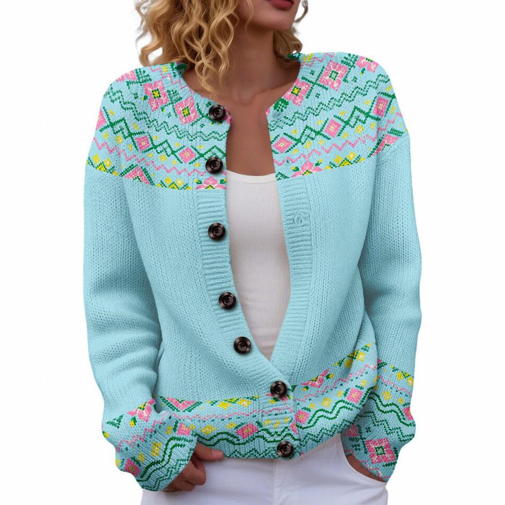 Round Neck 3D Print Cardigan Sweater TX-YK01