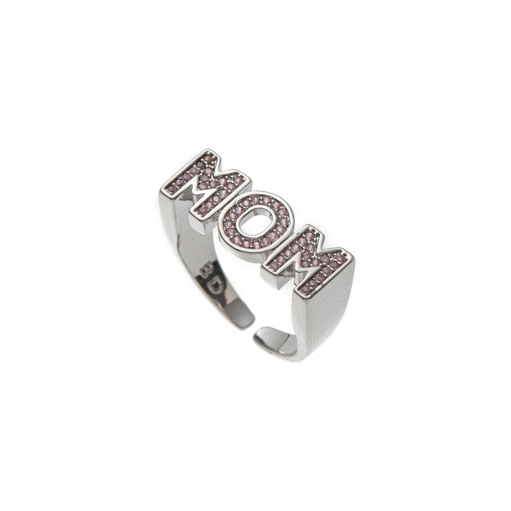 MOM Cross Ring: Zirconia Letter Design, Full Diamond Style - Perfect Jewelry Gift for Mother's Day and Women.