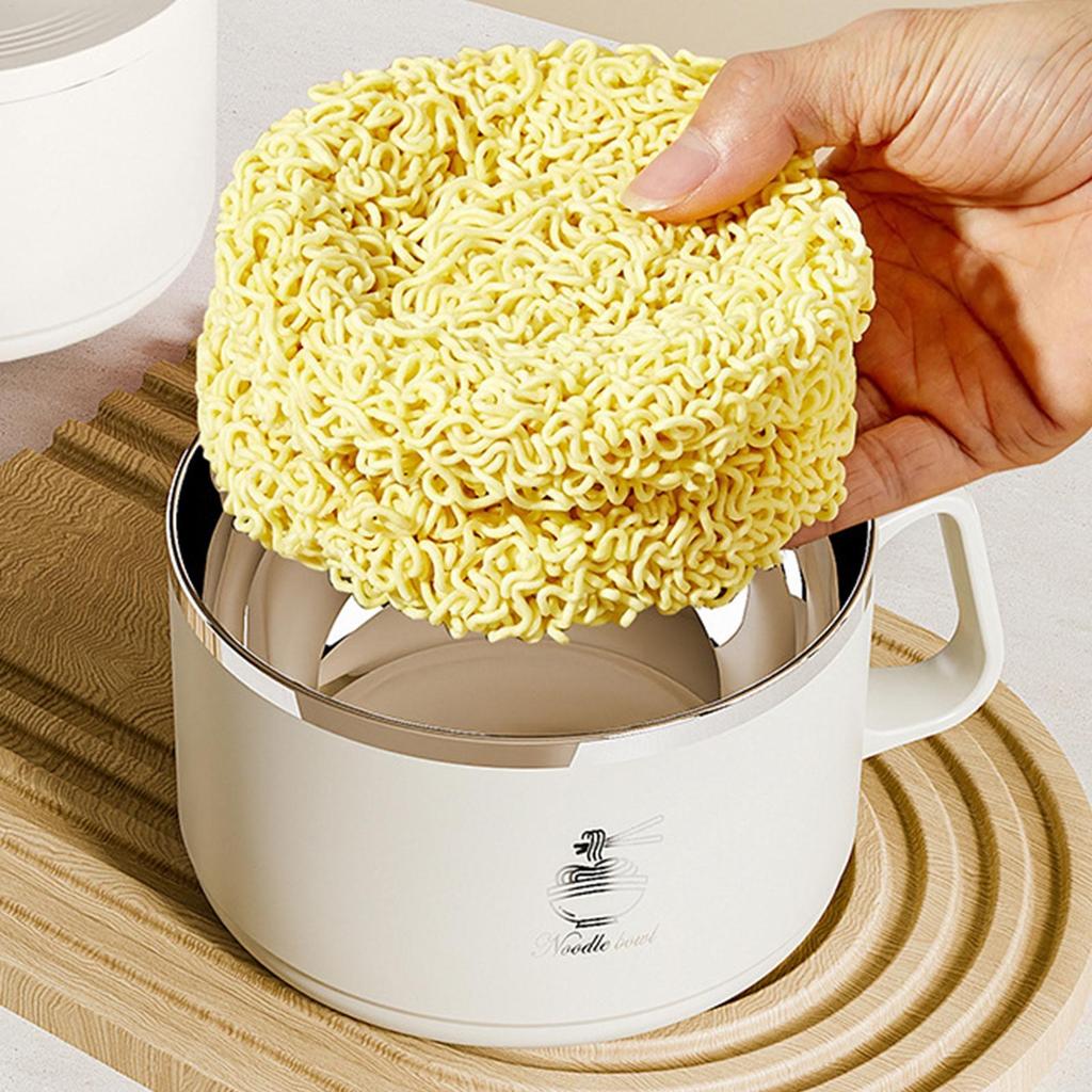 Lunch Bowl Double-Layer Anti-Scald Lunch Box With Tableware Lid Stainless Steel Lunch Bowl Large Capacity Can Drain Ramen Bowl