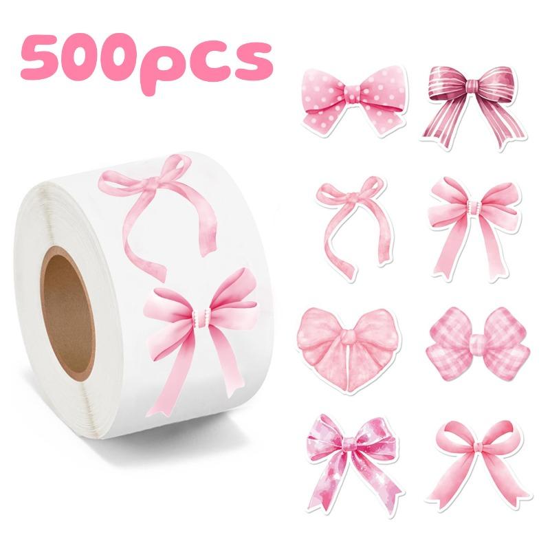 500 Blatt pro Rolle - Rosa Schleifen-Siegelaufkleber - Niedliche Geschenkkarton-Glückwunschaufkleber - Dekorationsmaterialien für Verpackung und Dekoration - Aufkleber
