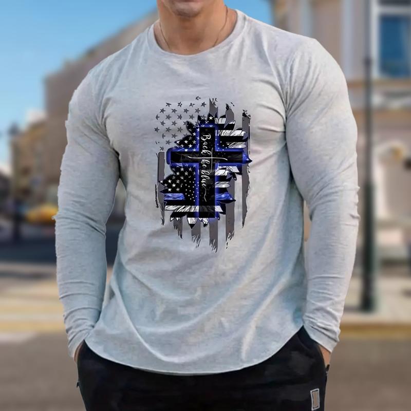 

Креативный крест принт мужские футболки с длинным рукавом футболки с круглым вырезом повседневный свитер мужская одежда больших размеров 8XL бежевый