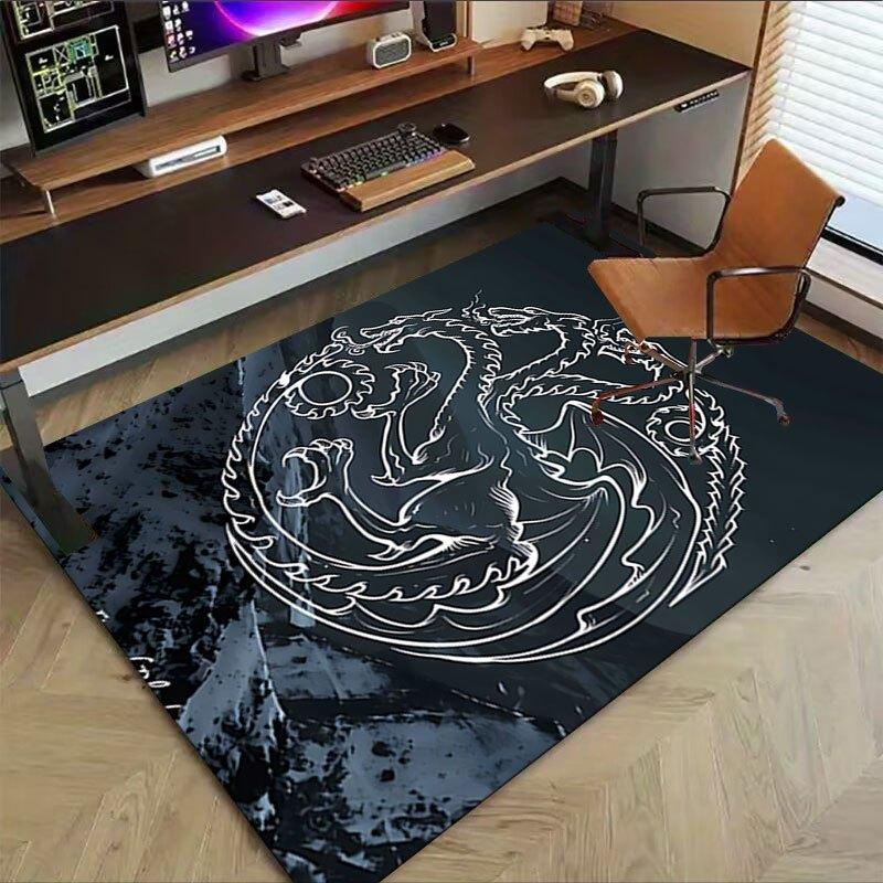 1pc Fire and Blood Office Carpet Chair Mats, Home Decor Mat Fantasy Theme Mat Durable Mat, Dragon Decor,Suitable for fantasy theme lovers