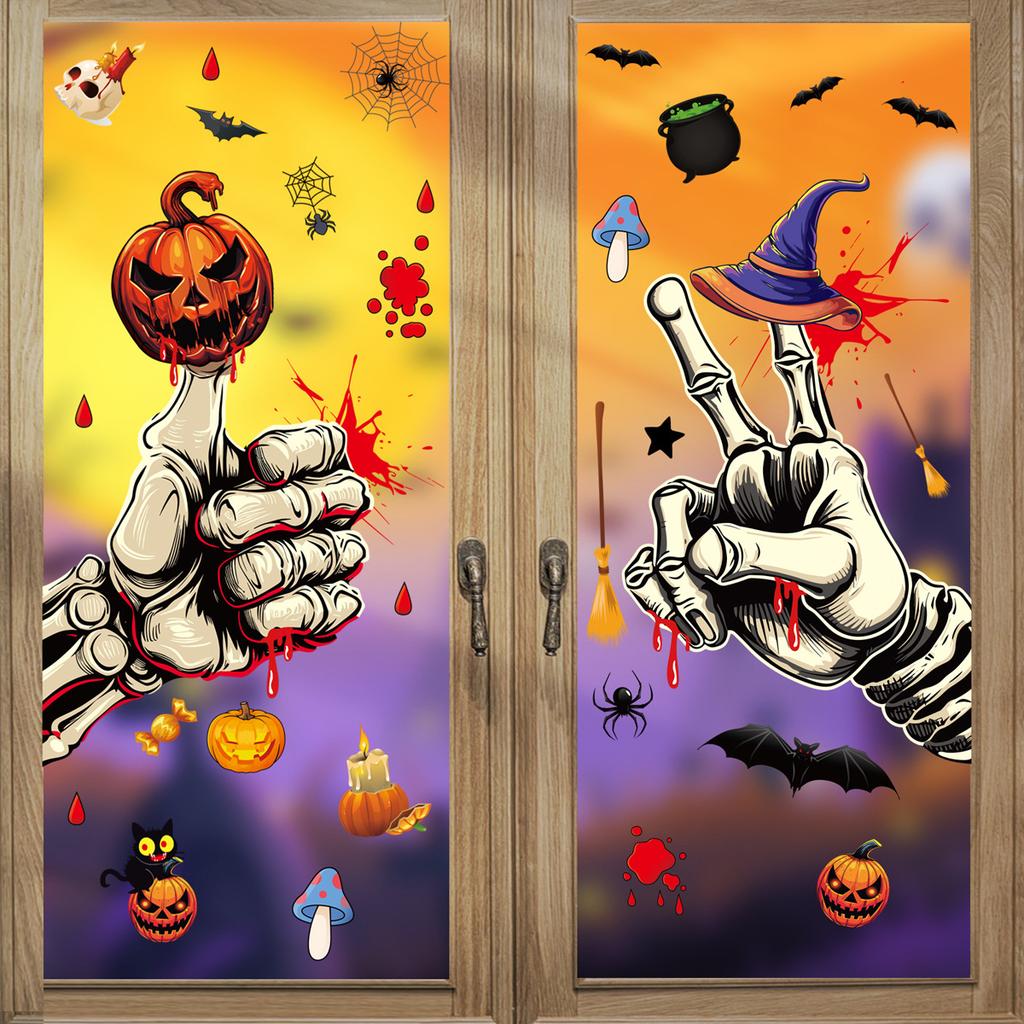 Halloween Decoration Blood Handprint Pumpkin Stickers Halloween Shopping Mall Window Scene Decoration Ghost Hand Spider Stickers