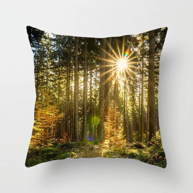 Sunshine Forest Landscape Printed Throw Pillow Cover Sofa Decoration Car Office Seat Cushion  Room Home Decor