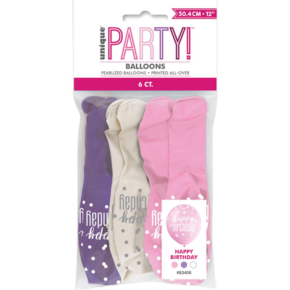 Unique Party Happy Birthday Glitz Latex Balloons (5 x Pack of 6)