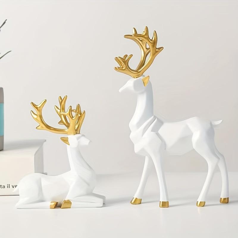 Weißer Goldener Elch Rentier Ornament Harz Statue Kunsthandwerk für TV-Schrank Bücherregal Büro Café Dekor Winter Weihnachtsdeko