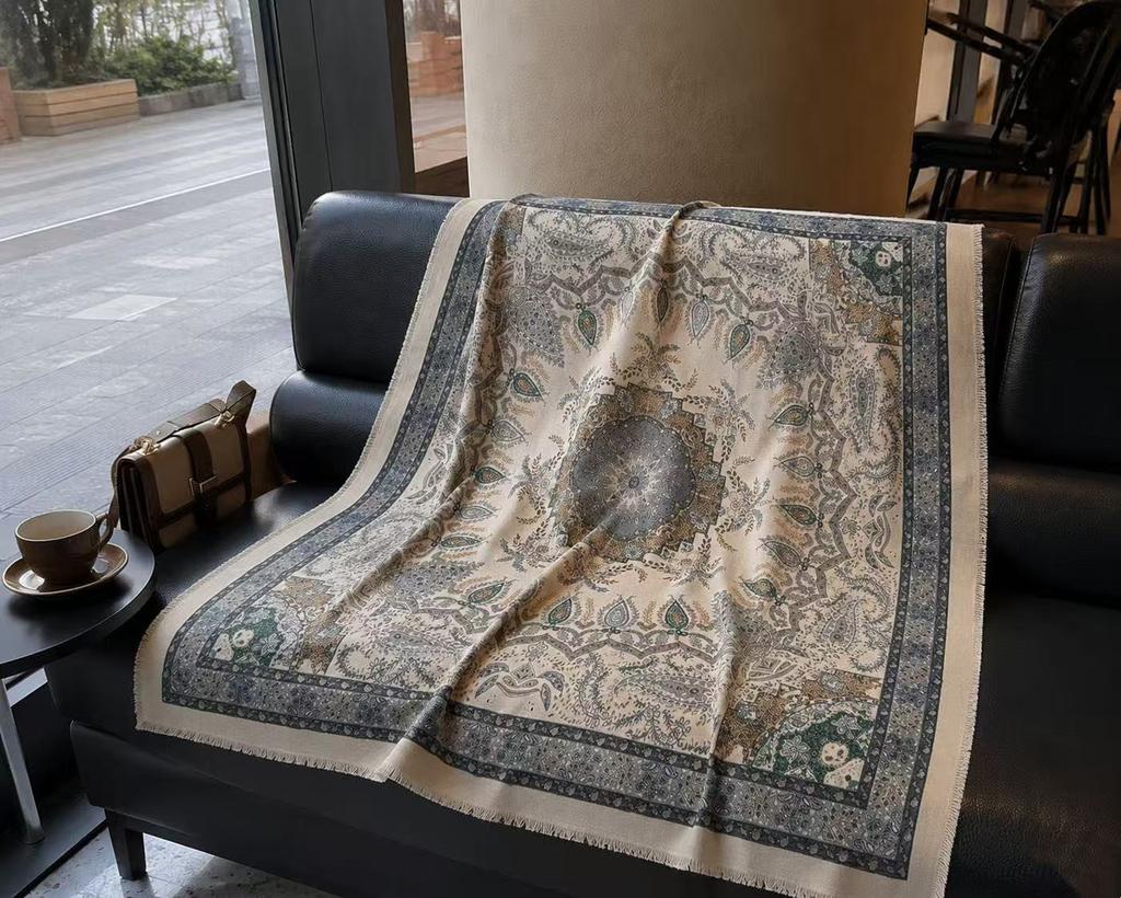 oversized beige flower travel sunscreen sunshade cotton and linen scarf women's silk scarf 111cm large square scarf shawl dual-purpose