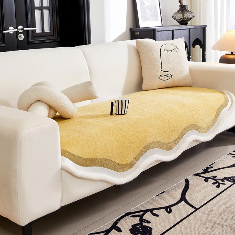 Plush Edge Special-Shaped Sofa Cushion Anti-Skid Irregular Straight Row Seat Cushion One Piece Dust-Proof Cover Universal Cover For All Seasons