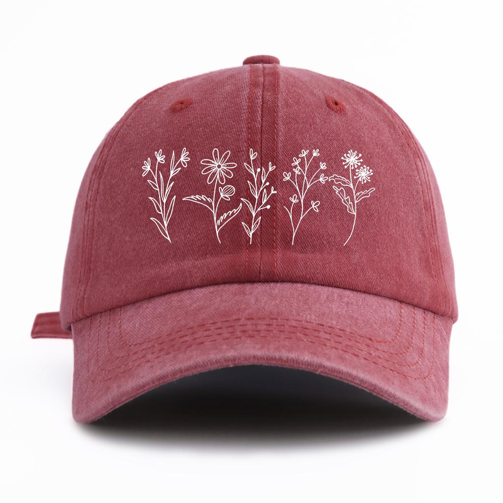 pc Flowers Print Washed Baseball Cap for AdultsMinimalist Retro Style Casual Soft Adjustable Dad Hat Perfect As Gift