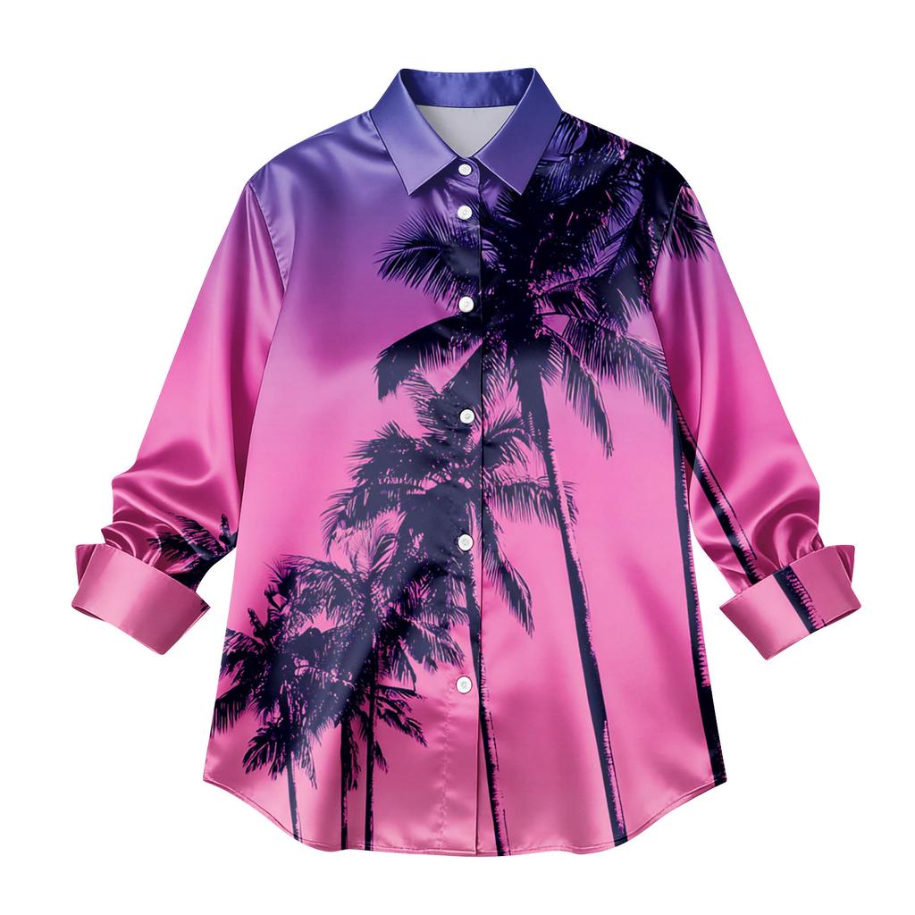 Damen-Hemdbluse, bedruckt, Knopfleiste, langärmelig, lässig, Basic, Hemdkragen, normales Oberteil