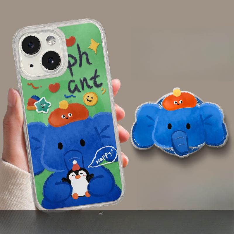 Elephant Back Fitting Magnetic Suction Bracket Suitable for Apple 16 Transparent Mobile Phone Case 15 Promax Large Hole Anti-fall 14 Cute 13