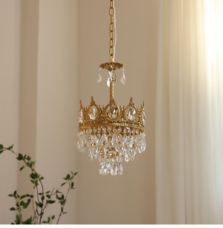 Vintage French Crown Crystal Chandelier - All-Copper Full Spectrum for Living Room, Bedroom, Entry, Bedside, or Wedding Décor.