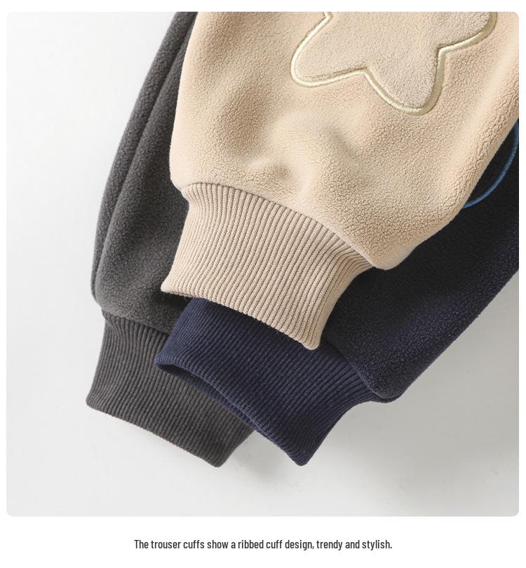 Kaka Panda Kids' Fleece-Lined Hoodie & Pants Set - Winter Warmth for Boys & Girls