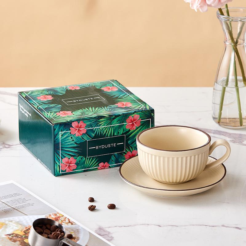 

Ouxiao Luxury Coffee Cup Hanging Ear Wind Ceramic Latte Flower Water Cup Exquisite Retro Afternoon Tea Cup Saucer Cover 280ml