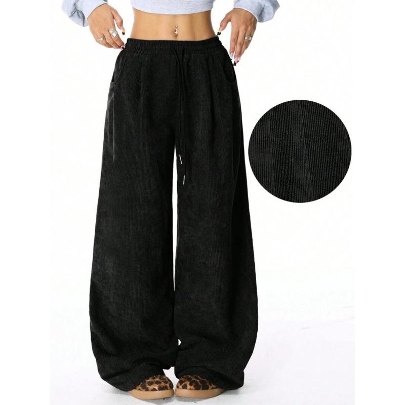 New Style Lazy Style High Waist Casual Versatile Drapey Drawstring Wide Leg Pants