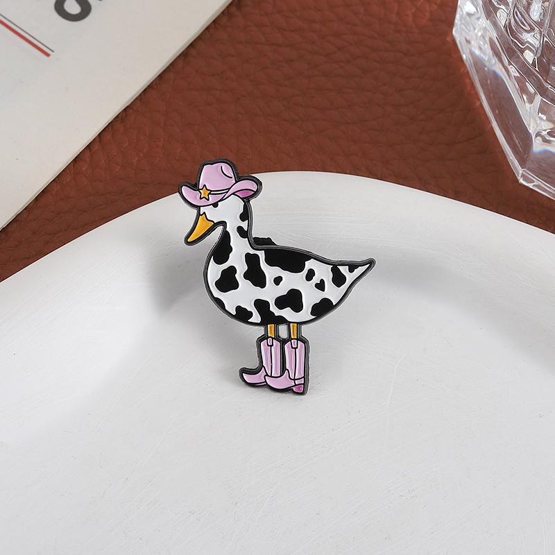 Pink Cow Cowgirl Duck Enamel Pin Western Duck Cowboy Boots Silly Goose Animal Brooch Lapel Badge Funny Jewelry Gift For Friends