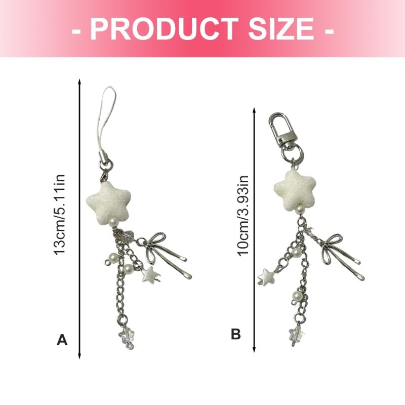 Plastic Flocking Bowknot Phone Strap Adjustable Beaded Charm Elegant Phone Lanyard Suitable Most Mobile Phones