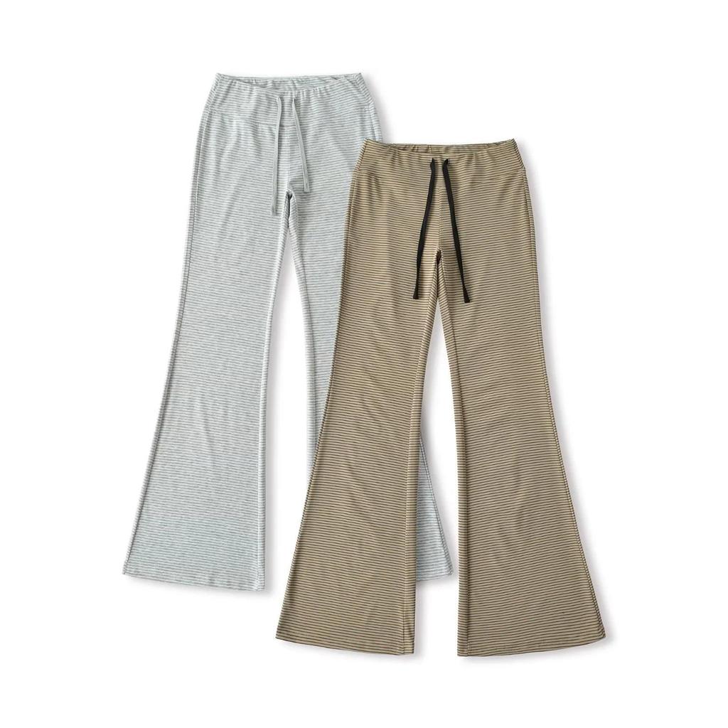 Koreanisches Farbblock-Streifen-Camisole & Hose mit Kordelzug und Schlag
