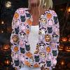 Women's Long Sleeve Knit Cardigan with Halloween Pattern Button Front for Casual Wear