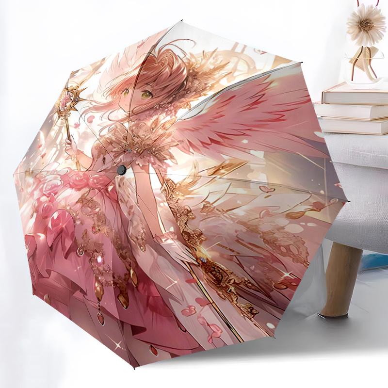 1pc Angel Wings Fantasy Automatic Folding Umbrella, Elegant Design with Pink Roses, Perfect for Fans, Travelers, and Daily Use.R104