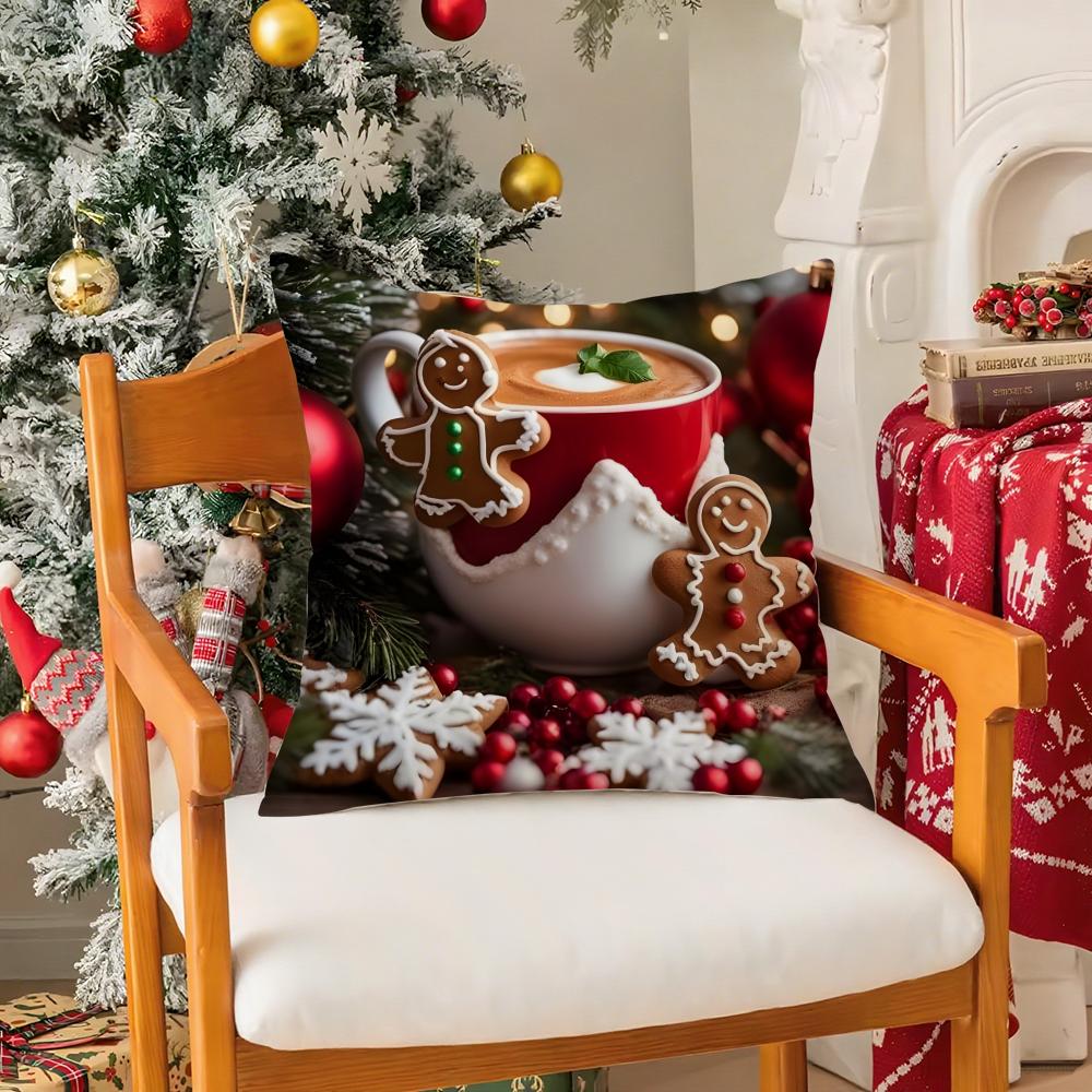 Creative Christmas Decorations For Cafes Coffee Pillow Case Silky Short Plush With Invisible Zipper Dustproof Sofa Cushion Cover