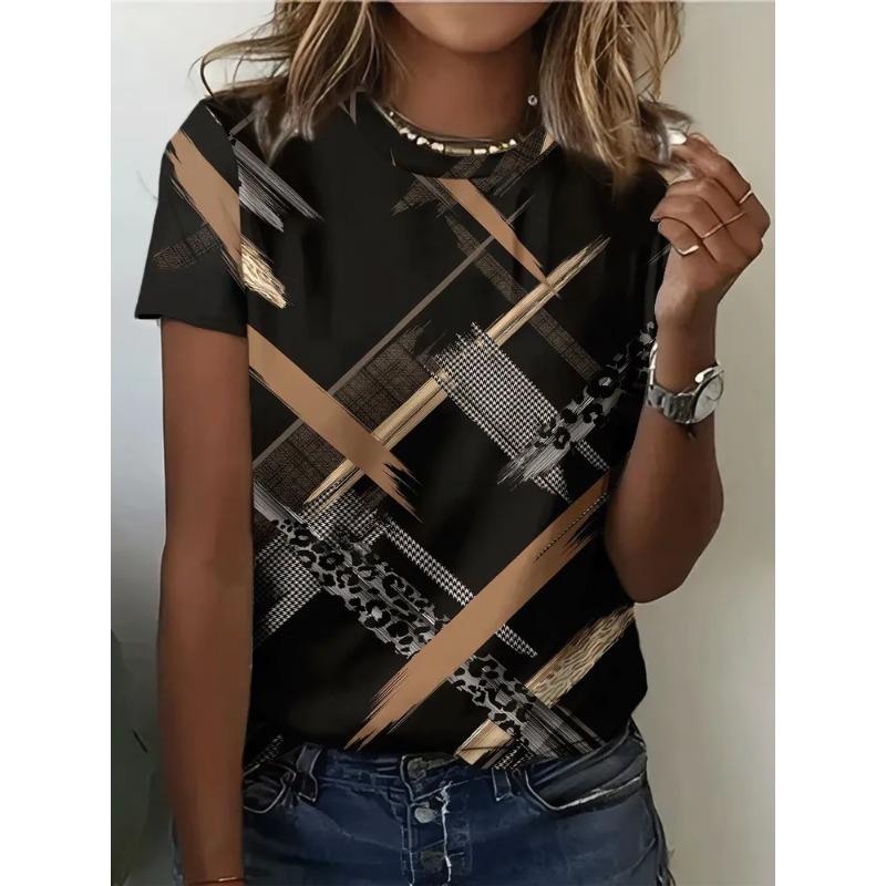 Summer Women's 3D Printed Crew Neck T-Shirt Fashion Versatile Trend Breathable Casual
