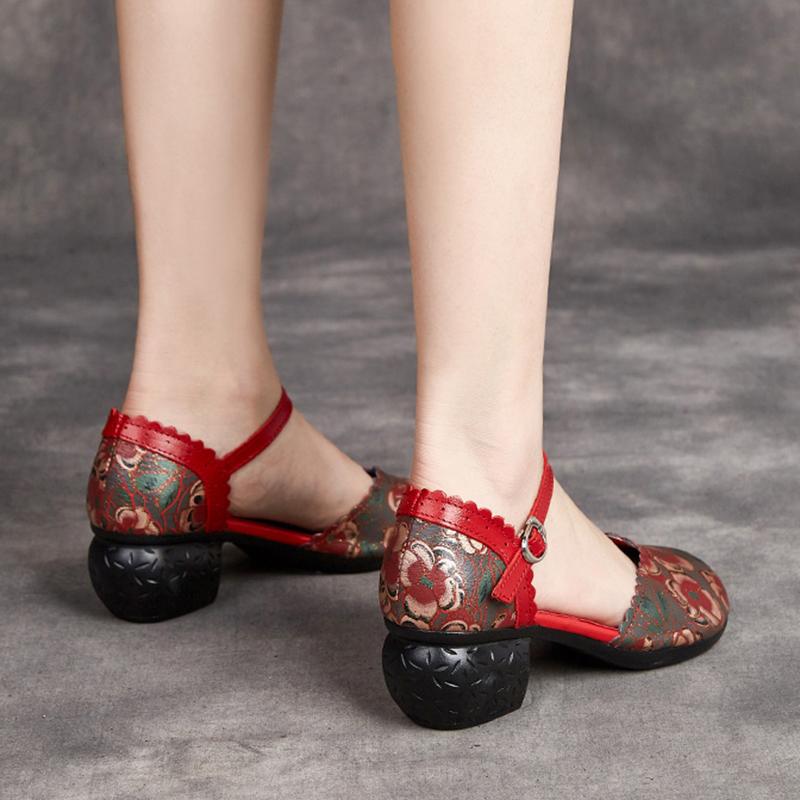 Women Shoes Summer Sandals Genuine Leather Fashion Buckle Strap Print Retro Handmade Concise Leisure Ladies Sandals Casual Shoes