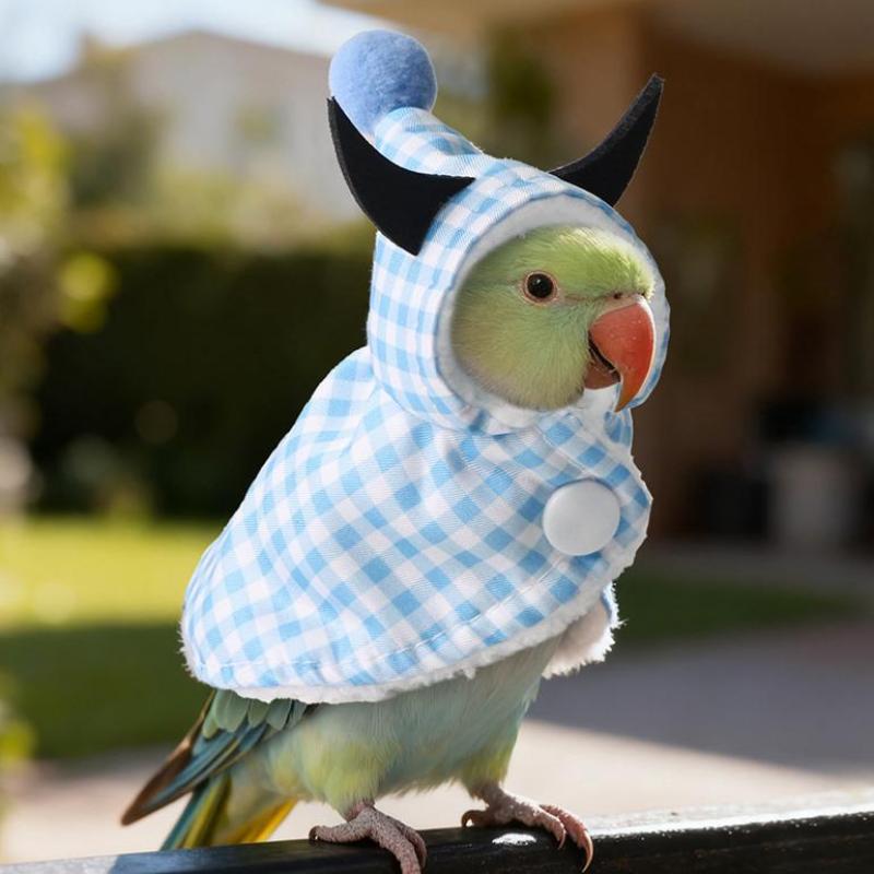 Fun Warm Bull Horn Bird Cloak Cover Keep Warm For Winter Go Out Costume Bird Warm Clothing Parrot Cloak Thickened Bird Clothes
