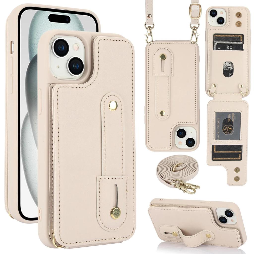 Crossbody Wristband Wallet Leather Cards Solt Case for iPhone 17 16 Pro Max 15 14 12 13 XS Plus SE 2022 Pocket Purse Lanyard Bag