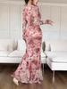 2025 Summer European & American U-Neck Long Sleeve Patchwork Slim Fit Printed Women's Dress
