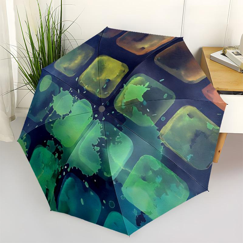 1pc Ice Cubes Abstract Automatic Open/Close Umbrella with Windproof, Functional Design, 8-Rib Sturdy Canopy