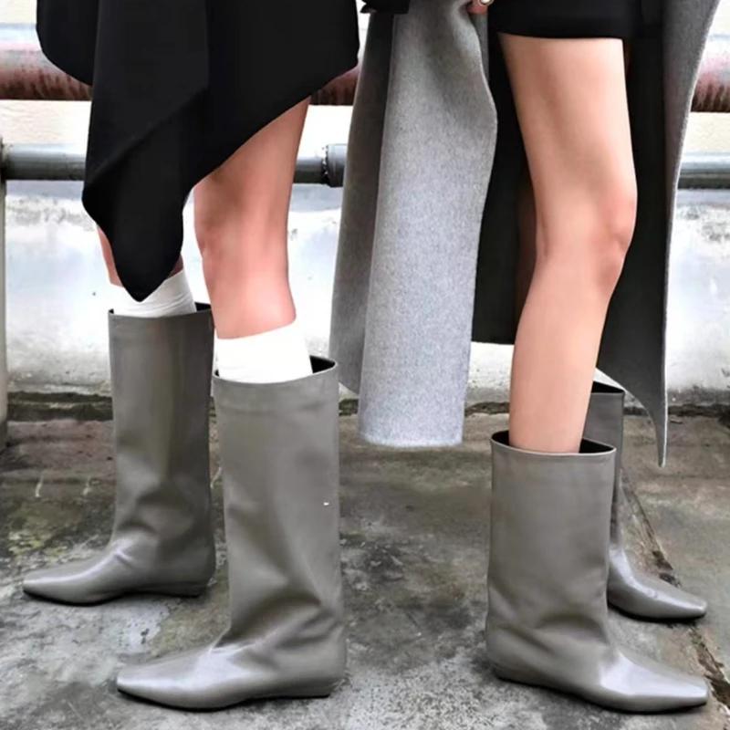 Women High Boots Designer Flats Knee High Shoes Pointed Toe 2025 Autumn Chelsea Boots New Goth Trend Walking Mujer De Zapatillas