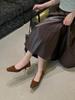 Single Shoes 2025 Spring Women's Korean Version Suede Retro High Heels Women's High-end Sense Solid Color Square Head Shoes Children