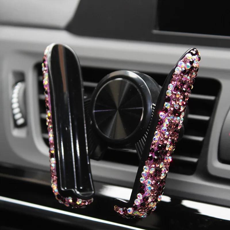 Biltelefonholder Dame Diamond Crystal Car Air Vent Mount Clip Mobiltelefonholder Stativ i bilbrakett Interiørtilbehør