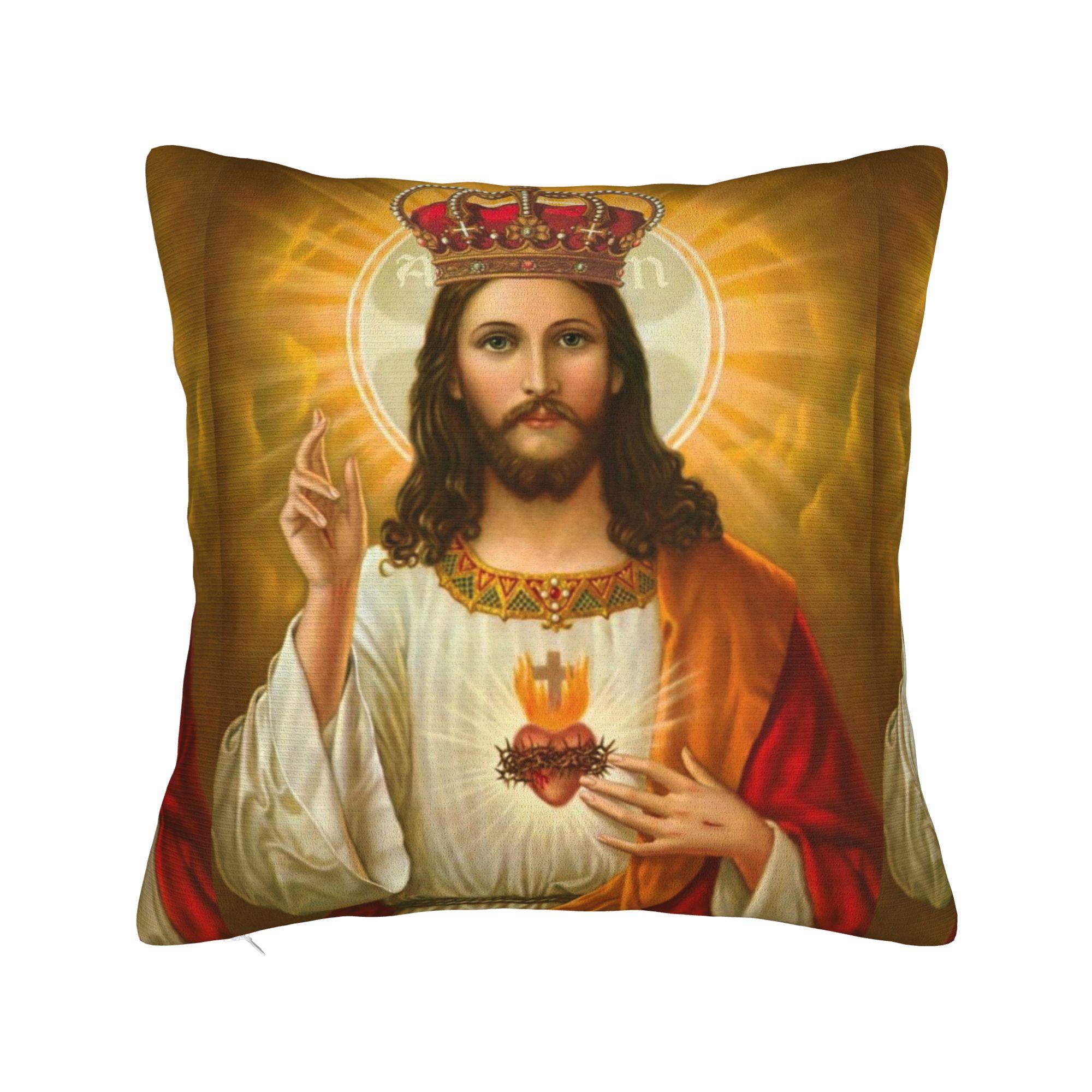 Christelijke God Zegen Kussensloop Polyester Kussenhoes Decoratie Jezus Christus Heilig Hart Sierkussenhoes Hoes Auto 40X40cm 40x40cm