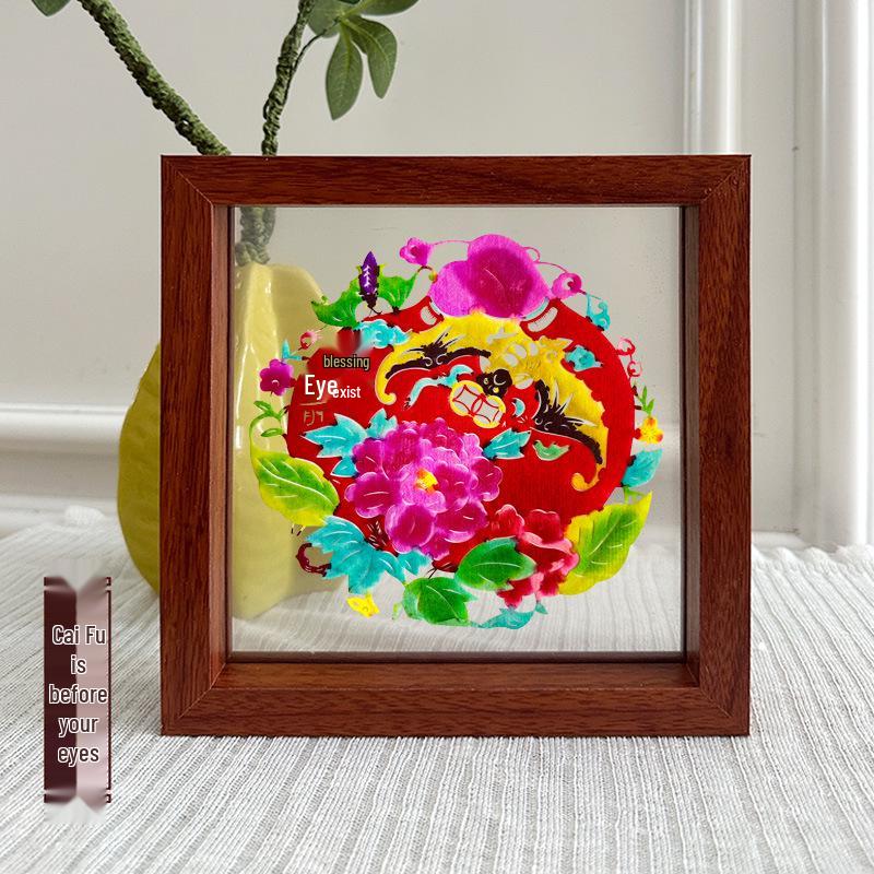 Xianci Double-Sided Transparent Frame: A4 Paper-Cut Calligraphy Fu Character Display Stand