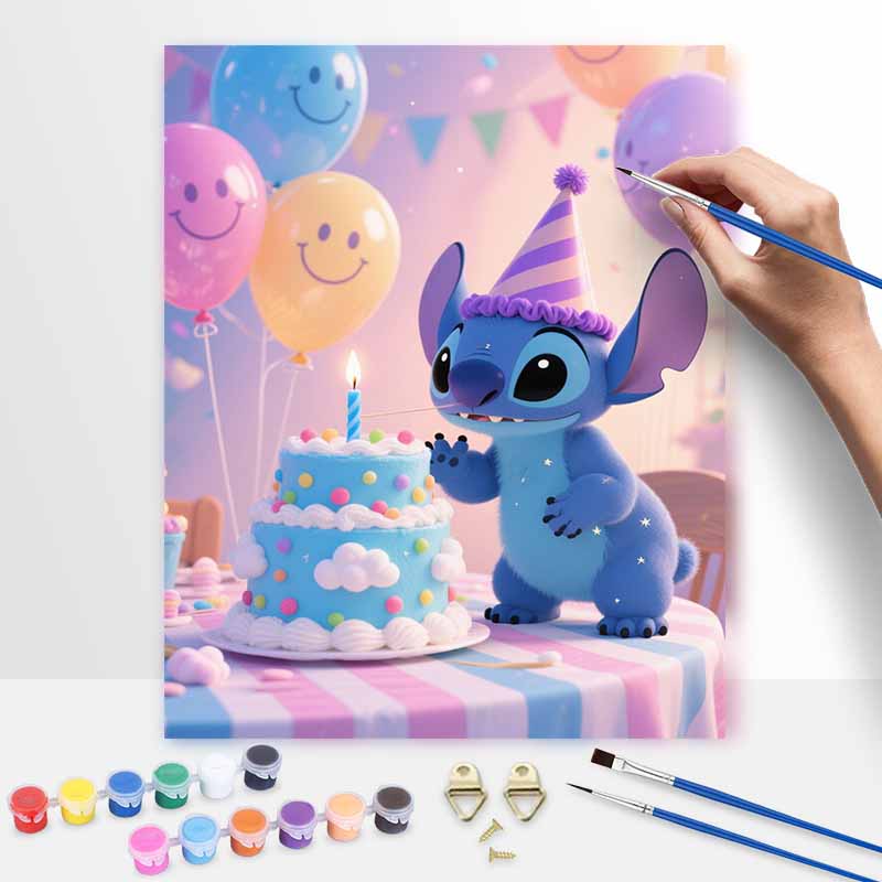 Disney Stitch Birthday Cake Digital Oil Painting Hand Painting Kit Diy Home Decoration. 87 Characters.