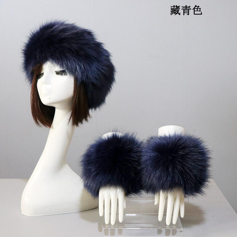 3pcs/Set Women Winter Faux Fox Fur Headband Hats Cuffs Fashion Warmth Female Wrist Sleeve Gloves Faux Fur Cap Russian Style